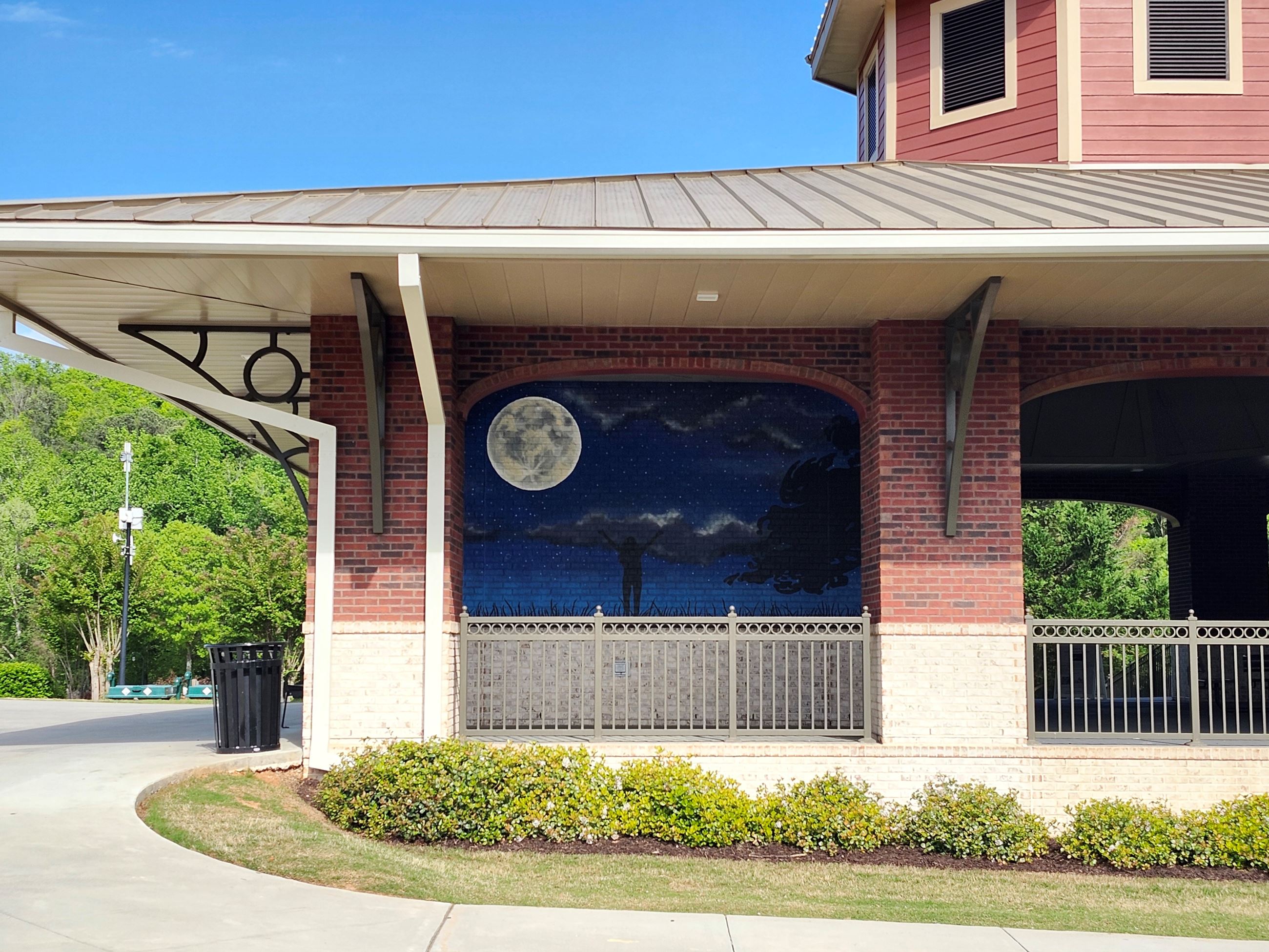 painting of female silhouette under night sky and large moon 